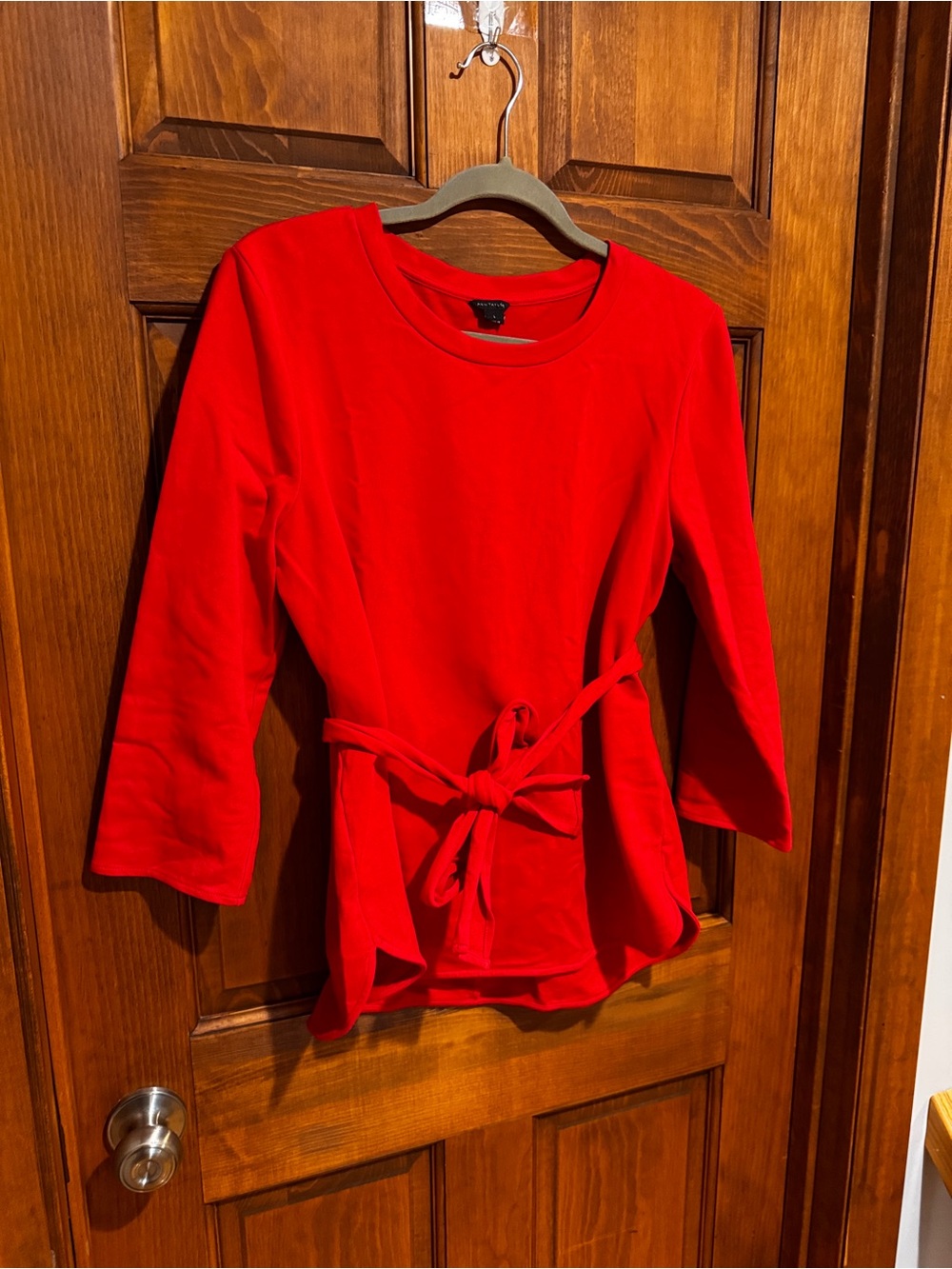 Ann Taylor Red Long Sleeve Tie-Waist Top - Picture 2 of 11